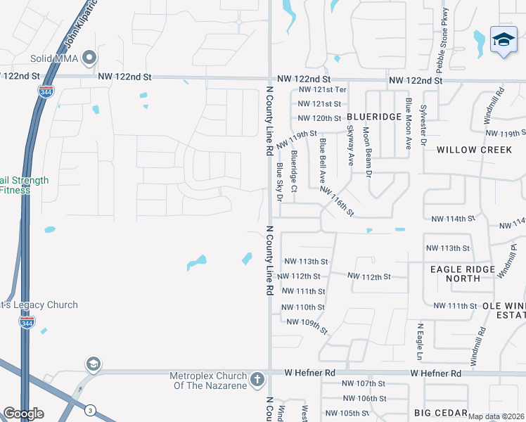 map of restaurants, bars, coffee shops, grocery stores, and more near 11617 Blue Sky Drive in Oklahoma City