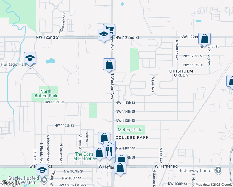 map of restaurants, bars, coffee shops, grocery stores, and more near 925 Northwest 116th Court in Oklahoma City