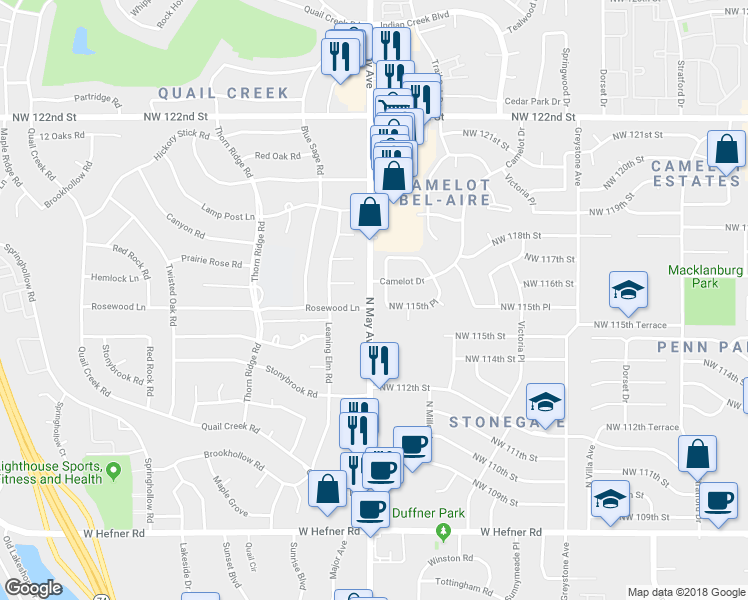 map of restaurants, bars, coffee shops, grocery stores, and more near 2901 Chestnut Ridge Court in Oklahoma City