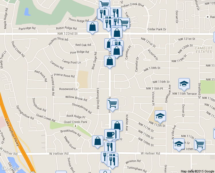map of restaurants, bars, coffee shops, grocery stores, and more near 2901 Chestnut Ridge Court in Oklahoma City