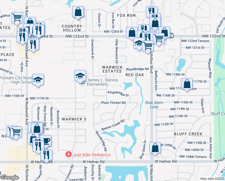 map of restaurants, bars, coffee shops, grocery stores, and more near 6221 Olde Harwick Circle in Oklahoma City
