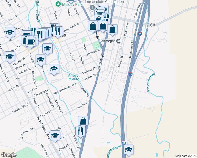 map of restaurants, bars, coffee shops, grocery stores, and more near 12 Grand Avenue in Las Vegas
