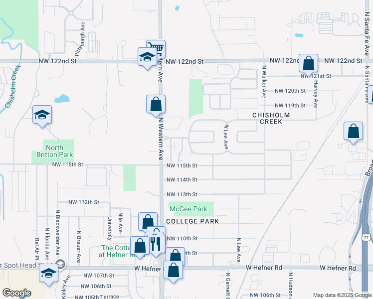 map of restaurants, bars, coffee shops, grocery stores, and more near 903 Northwest 116th Court in Oklahoma City