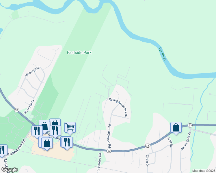 map of restaurants, bars, coffee shops, grocery stores, and more near 317 Hardees Lane in Greenville