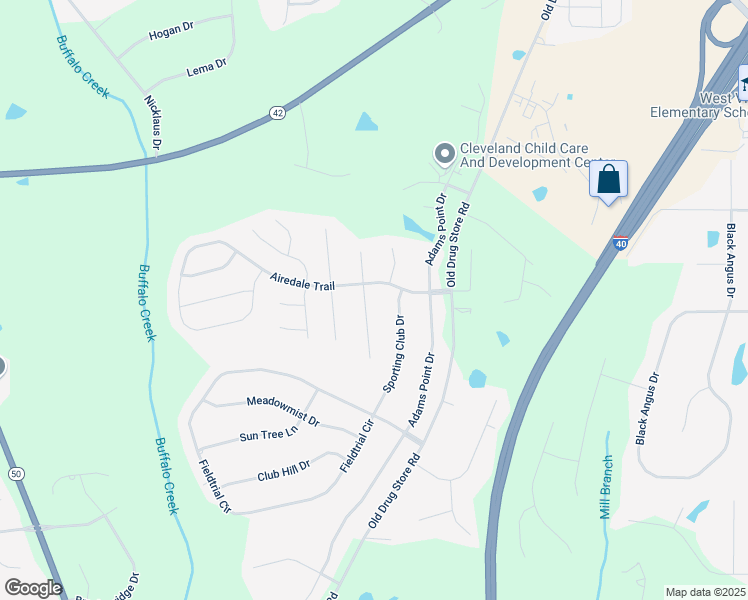 map of restaurants, bars, coffee shops, grocery stores, and more near 39 Retriever Court in Garner