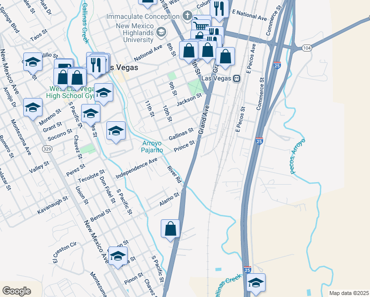 map of restaurants, bars, coffee shops, grocery stores, and more near 931 Prince Street in Las Vegas
