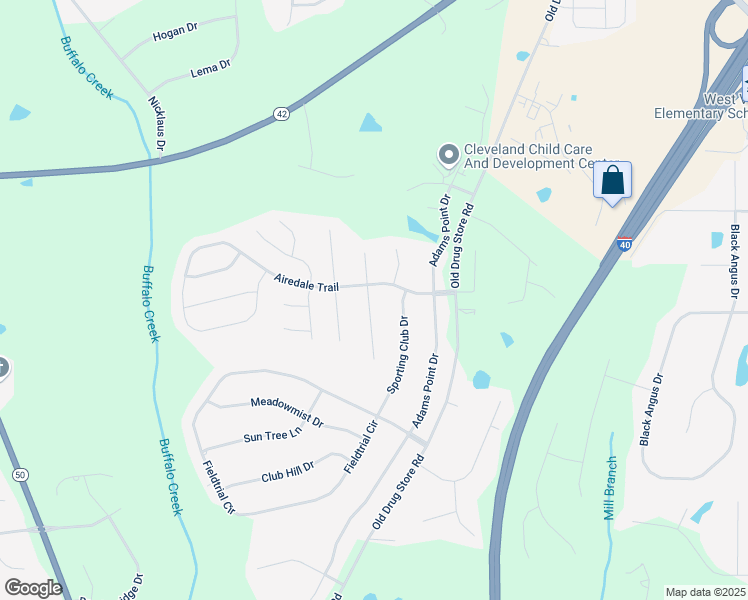 map of restaurants, bars, coffee shops, grocery stores, and more near 39 Retriever Court in Garner