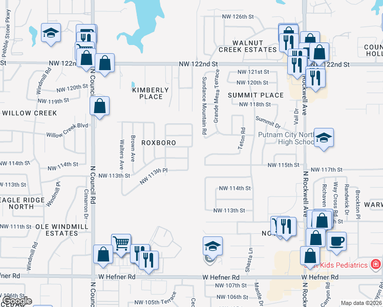 map of restaurants, bars, coffee shops, grocery stores, and more near 11404 Glade Avenue in Oklahoma City