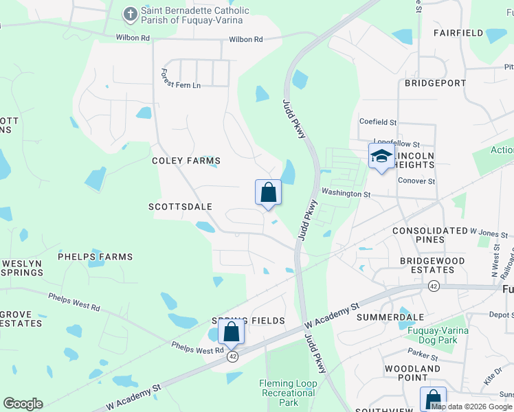map of restaurants, bars, coffee shops, grocery stores, and more near 1108 Summer Meadow Drive in Fuquay-Varina
