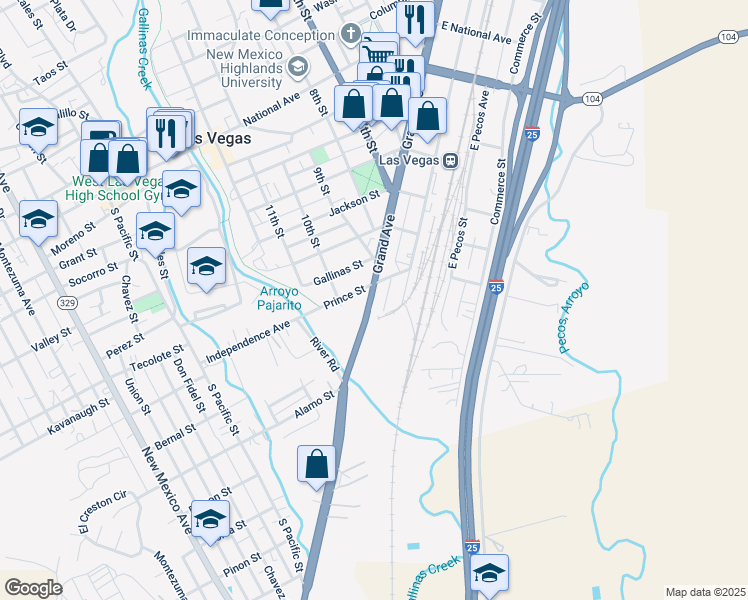 map of restaurants, bars, coffee shops, grocery stores, and more near 16 Grand Avenue in Las Vegas