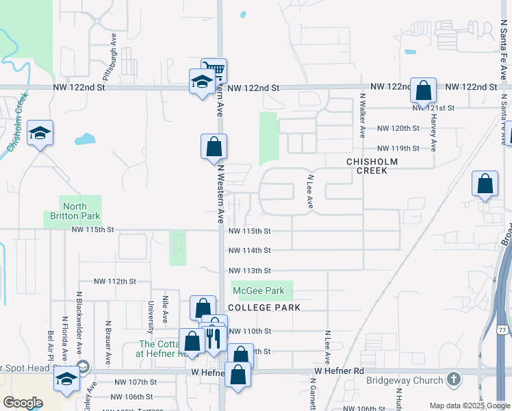 map of restaurants, bars, coffee shops, grocery stores, and more near 903 Northwest 116th Court in Oklahoma City