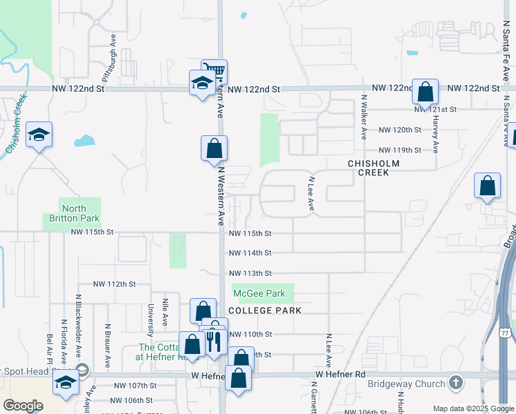 map of restaurants, bars, coffee shops, grocery stores, and more near 829 Northwest 116th Terrace in Oklahoma City