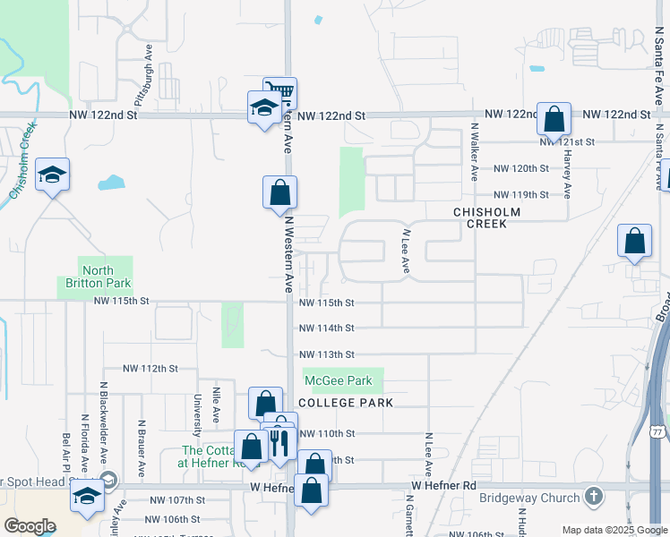 map of restaurants, bars, coffee shops, grocery stores, and more near 903 Northwest 116th Court in Oklahoma City