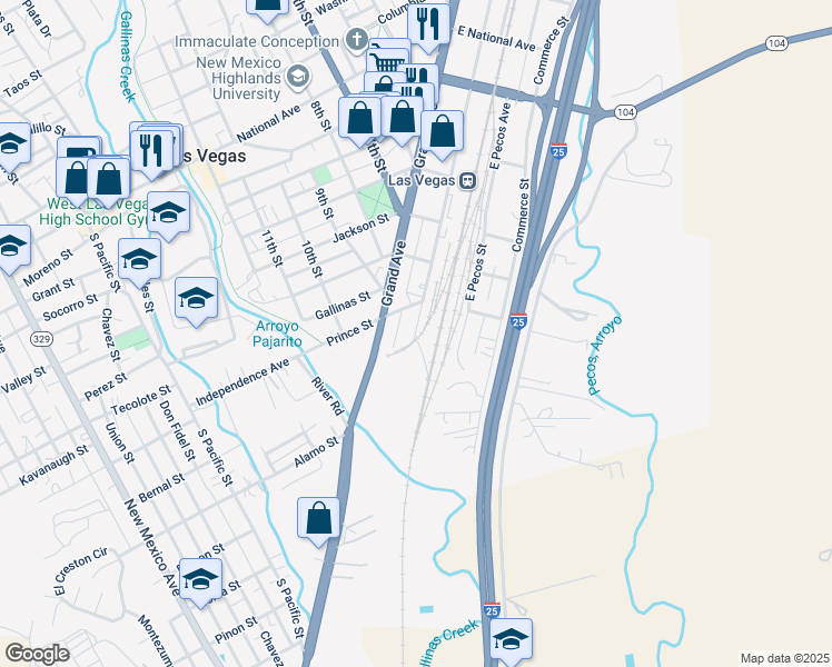 map of restaurants, bars, coffee shops, grocery stores, and more near 119 Railroad Avenue in Las Vegas