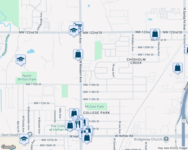 map of restaurants, bars, coffee shops, grocery stores, and more near 829 Northwest 116th Terrace in Oklahoma City