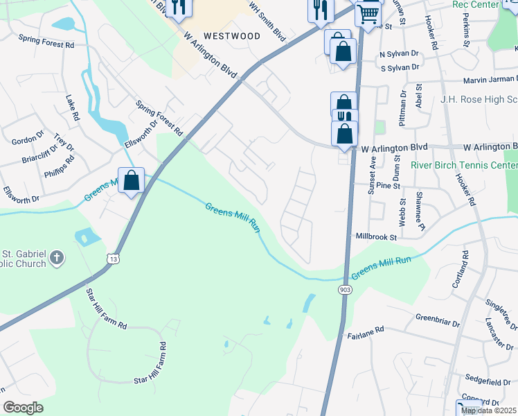 map of restaurants, bars, coffee shops, grocery stores, and more near 1240 Cross Creek Circle in Greenville