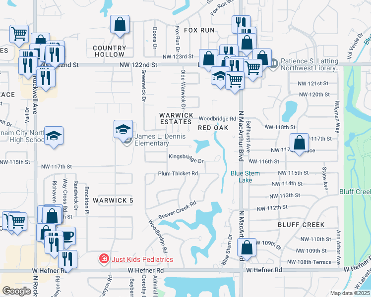 map of restaurants, bars, coffee shops, grocery stores, and more near 6221 Olde Harwick Circle in Oklahoma City