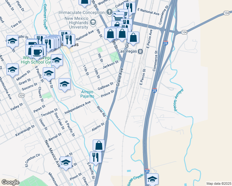 map of restaurants, bars, coffee shops, grocery stores, and more near 12 Grand Avenue in Las Vegas