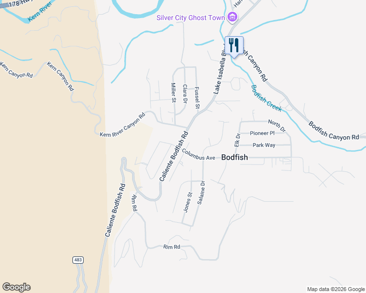 map of restaurants, bars, coffee shops, grocery stores, and more near 10 Verna Street in Bodfish