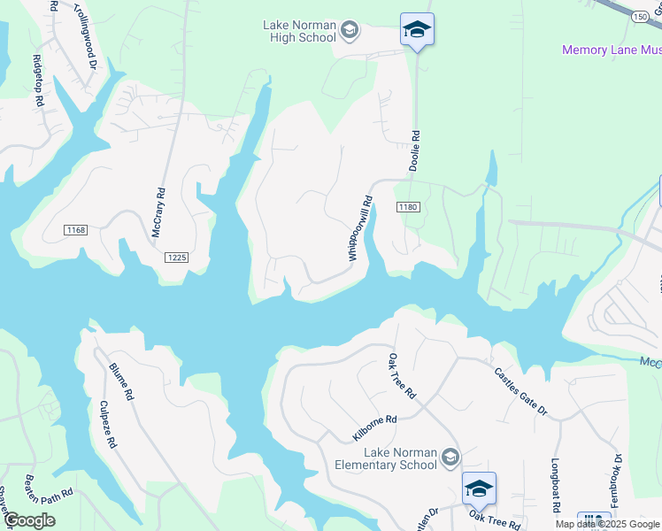 map of restaurants, bars, coffee shops, grocery stores, and more near Whippoorwill Road in Mooresville