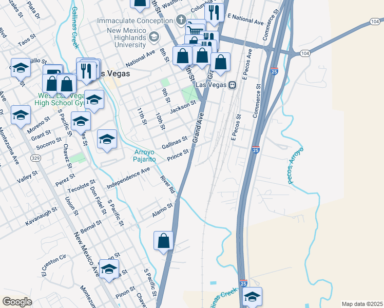 map of restaurants, bars, coffee shops, grocery stores, and more near 16 Grand Avenue in Las Vegas