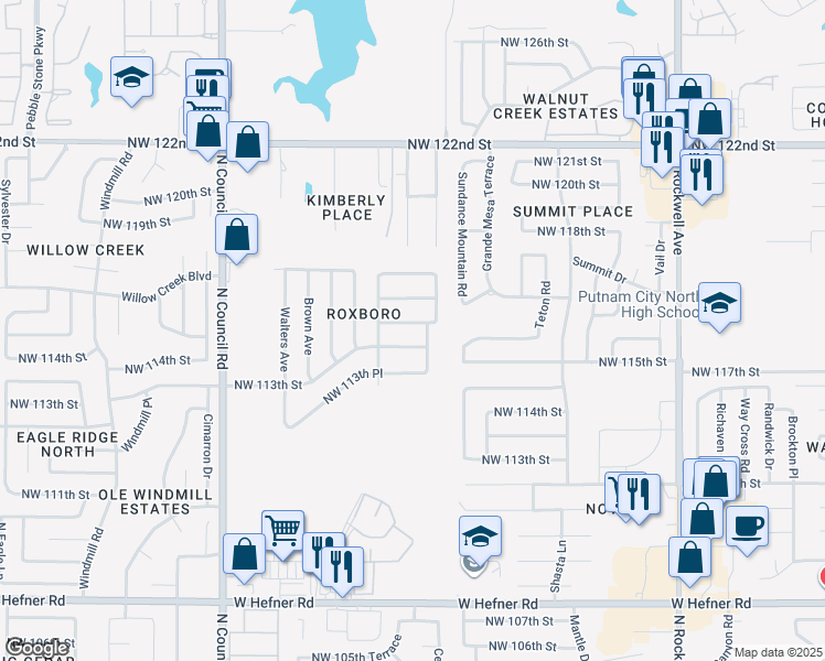 map of restaurants, bars, coffee shops, grocery stores, and more near 7509 Northwest 114th Street in Oklahoma City
