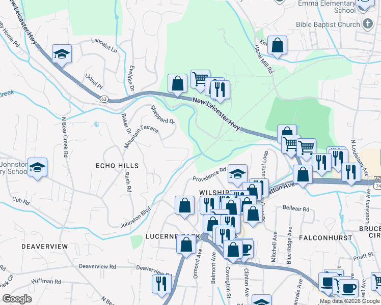 map of restaurants, bars, coffee shops, grocery stores, and more near 32 Debra Lane in Asheville