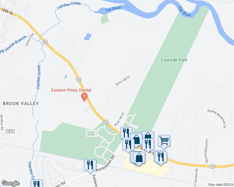 map of restaurants, bars, coffee shops, grocery stores, and more near 111 Tanglewood Drive in Greenville