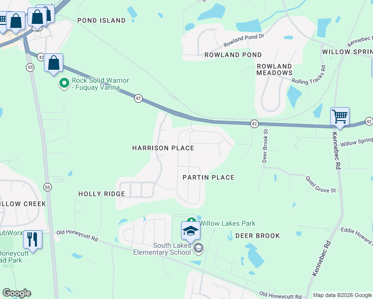 map of restaurants, bars, coffee shops, grocery stores, and more near 434 Summer Ranch Drive in Fuquay-Varina