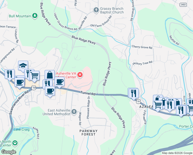 map of restaurants, bars, coffee shops, grocery stores, and more near 120 Arnold Road in Asheville