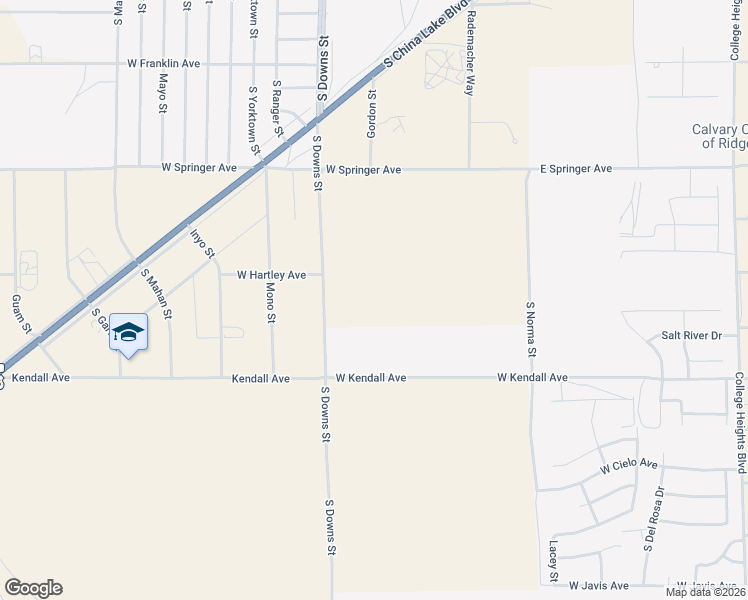 map of restaurants, bars, coffee shops, grocery stores, and more near 1929 South Downs Street in Ridgecrest