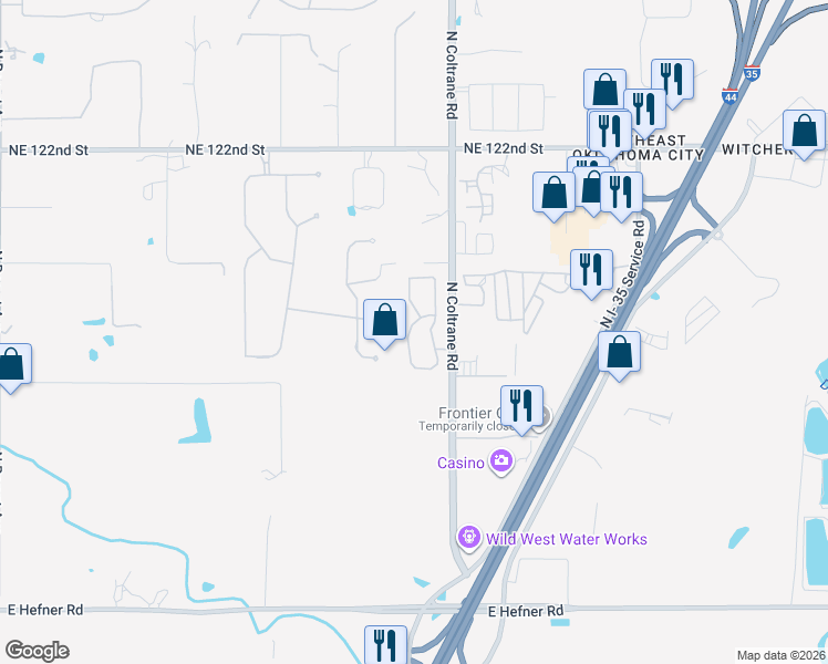 map of restaurants, bars, coffee shops, grocery stores, and more near 11812 Kaite Cove in Oklahoma City