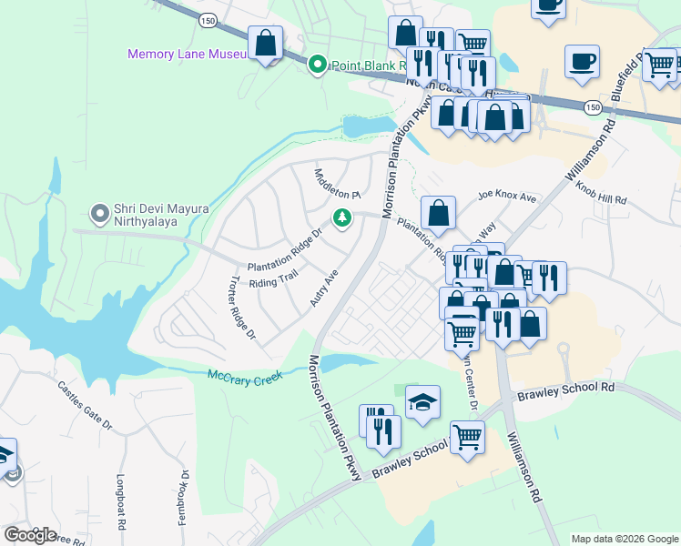 map of restaurants, bars, coffee shops, grocery stores, and more near 135 Autry Avenue in Mooresville