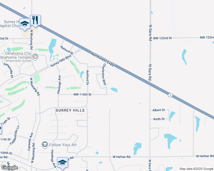 map of restaurants, bars, coffee shops, grocery stores, and more near 10812 Charleston Way in Yukon