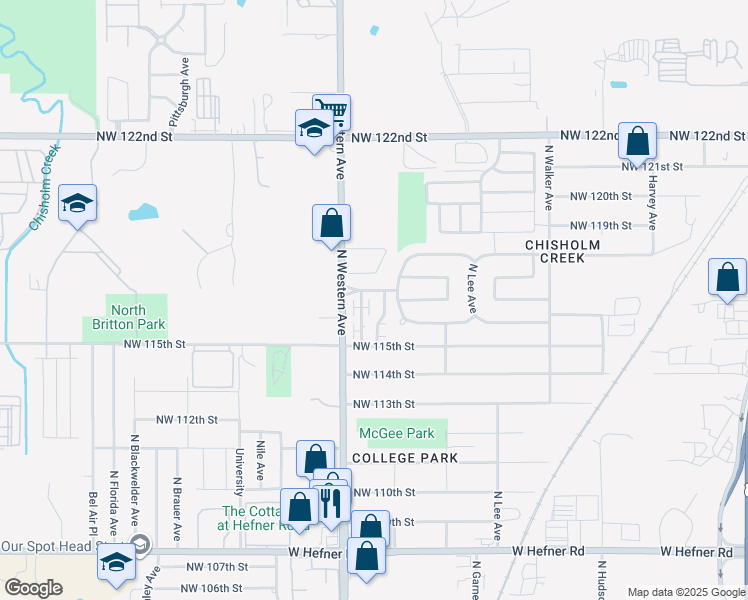 map of restaurants, bars, coffee shops, grocery stores, and more near 903 Northwest 116th Court in Oklahoma City