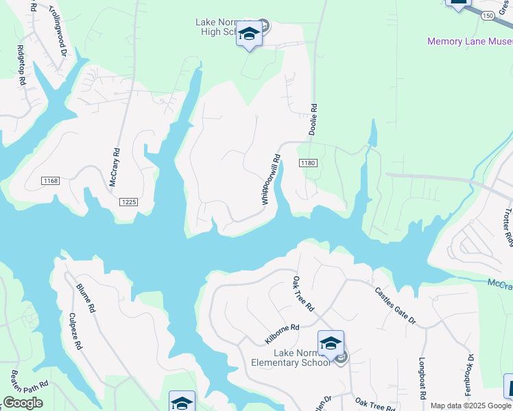 map of restaurants, bars, coffee shops, grocery stores, and more near Whippoorwill Road in Mooresville