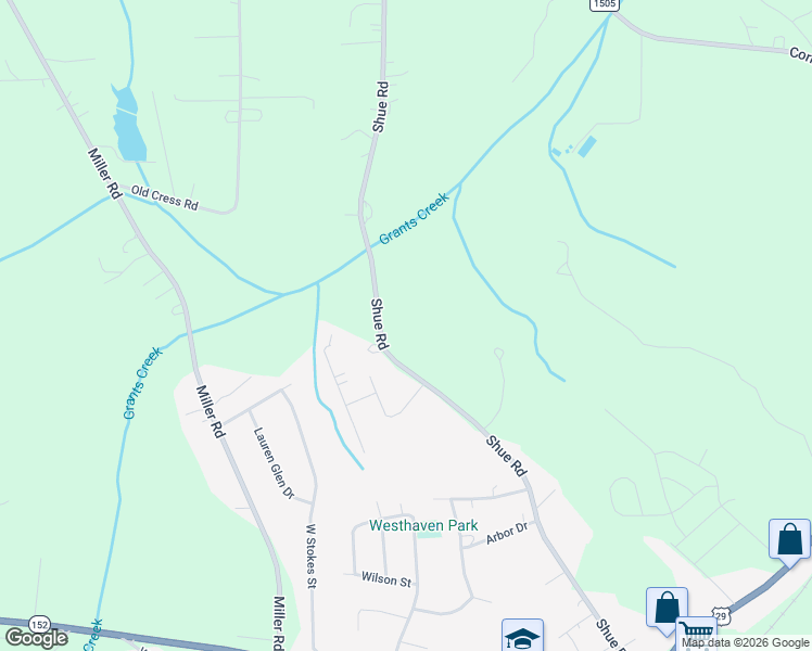 map of restaurants, bars, coffee shops, grocery stores, and more near 1130 Shue Road in China Grove