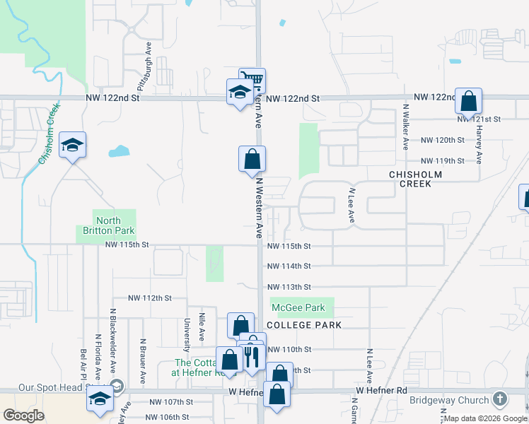 map of restaurants, bars, coffee shops, grocery stores, and more near 925 Northwest 116th Court in Oklahoma City