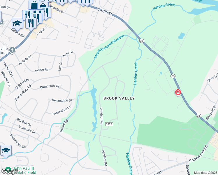 map of restaurants, bars, coffee shops, grocery stores, and more near 206 Churchill Drive in Greenville