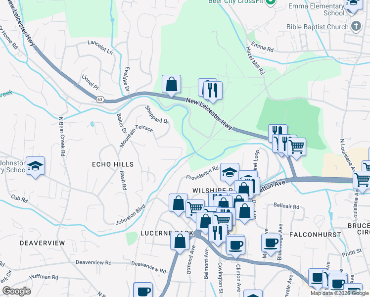 map of restaurants, bars, coffee shops, grocery stores, and more near 32 Debra Lane in Asheville