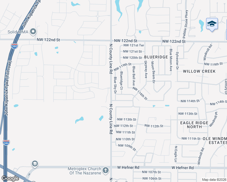 map of restaurants, bars, coffee shops, grocery stores, and more near 11617 Blue Sky Dr in Oklahoma City