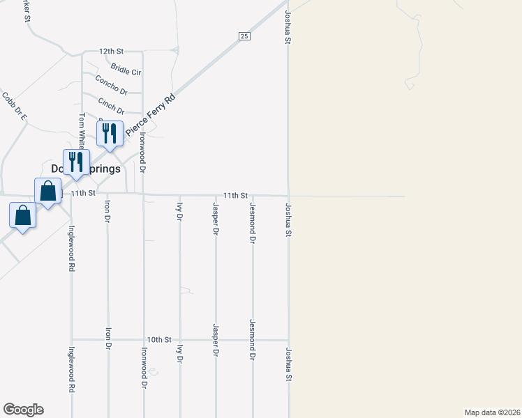map of restaurants, bars, coffee shops, grocery stores, and more near 15980 Jesmond Drive in Dolan Springs