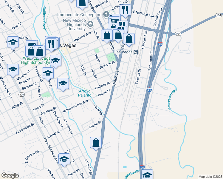 map of restaurants, bars, coffee shops, grocery stores, and more near 931 Prince Street in Las Vegas