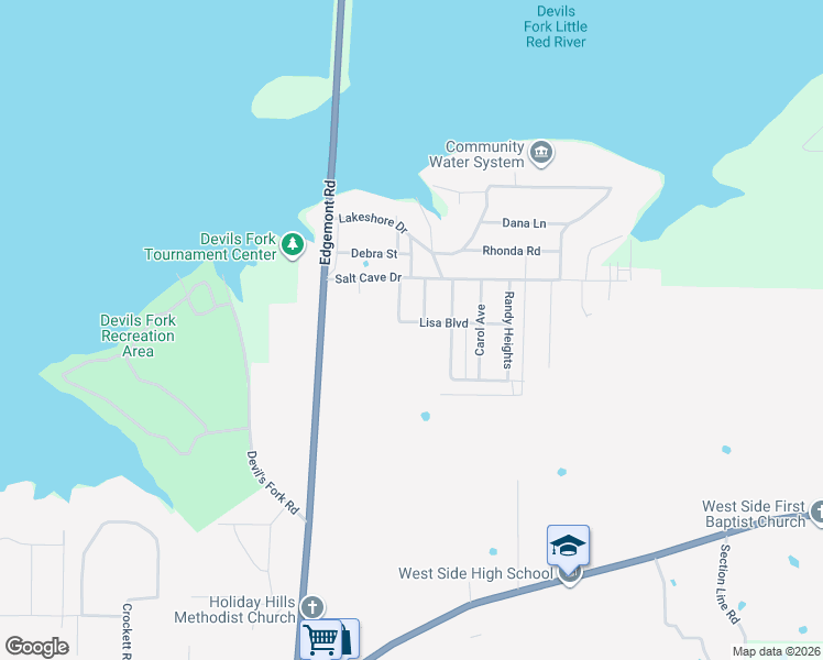 map of restaurants, bars, coffee shops, grocery stores, and more near 74 Lisa Boulevard in Greers Ferry