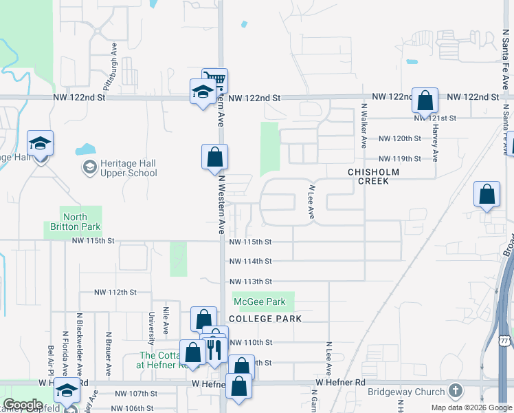 map of restaurants, bars, coffee shops, grocery stores, and more near 903 Northwest 116th Court in Oklahoma City