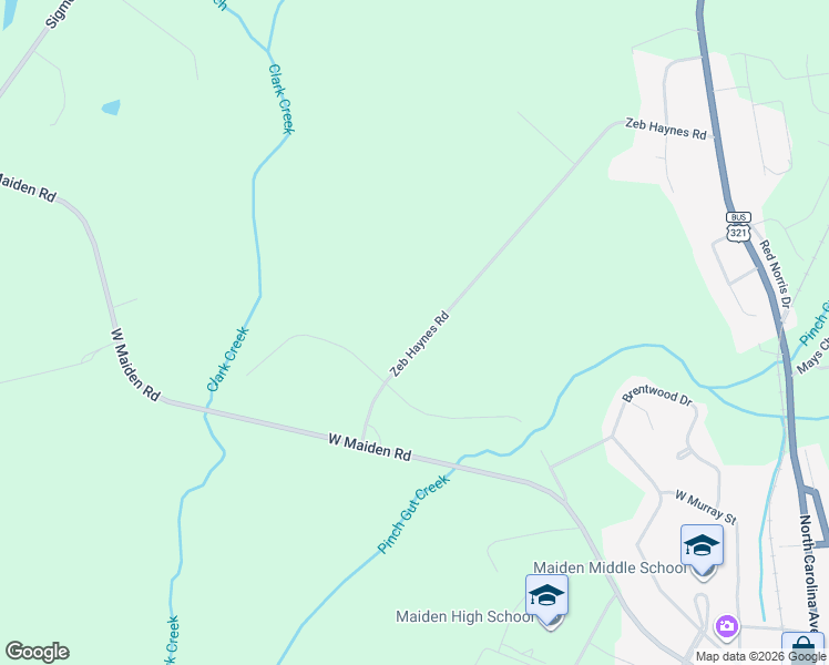 map of restaurants, bars, coffee shops, grocery stores, and more near 1360 Zeb Haynes Road in Maiden