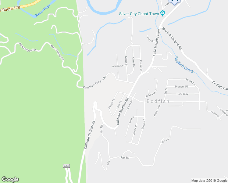 map of restaurants, bars, coffee shops, grocery stores, and more near 2 Dodger Street in Bodfish