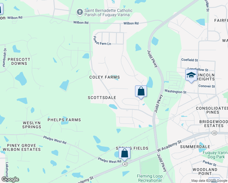 map of restaurants, bars, coffee shops, grocery stores, and more near 704 Tampa Drive in Fuquay-Varina