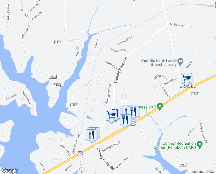 map of restaurants, bars, coffee shops, grocery stores, and more near 3680 Summer Haven Drive in Sherrills Ford
