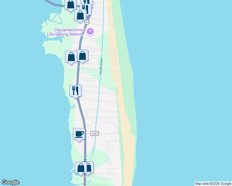 map of restaurants, bars, coffee shops, grocery stores, and more near 24210-24214 Beulah O'Neal Dr in Rodanthe